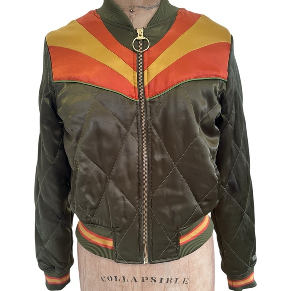 Classic Rock Couture Rising Sun Olive Green Women's Bomber Jacket Size S EUC - Picture 2 of 6